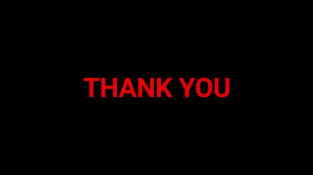 Thank you text rendered in red neon style on a black backdrop provides a clean way to express gratitude in presentations.