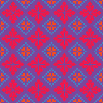 Cross Stitch Pattern concept folk embroidery seamless texture, rustic ornament motif. Design for: fabric, fashion, decor, blanket. Pattern charm woven art. I drew this by myself, it&rsquo;s not AI generated