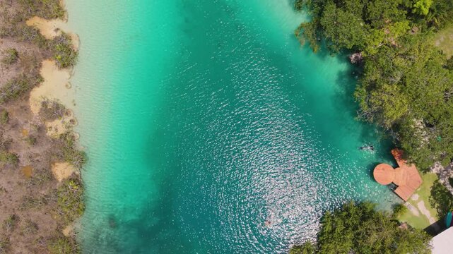 Overhead drone shot of Bonanza Lagoon, Quintana Roo