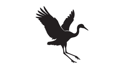 Naklejka premium Black crane silhouette with outstretched wings against a white background silhouette