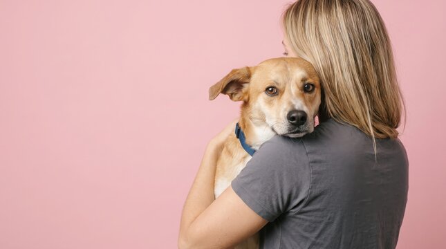 Volunteer Carrying a Rescued Dog Who Looks Back Over Their Shoulder