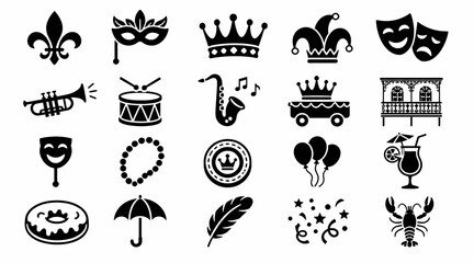 Fototapeta premium Black and white icons of theater and celebration symbols.