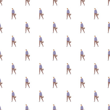 Walking man carrying a basket creating a repeating pattern on white background