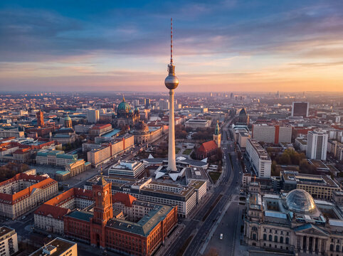 Aerial View of Berlin TV Tower and Historic Center