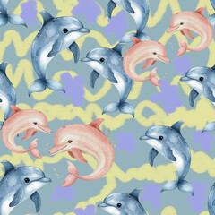 seamless pattern with dolphins © rumacorak