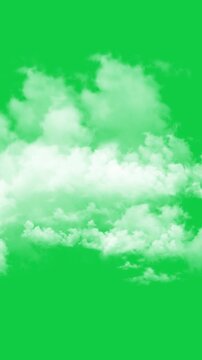 realistic clouds moving slow isolated on green screen background animation, cloudy sky with weather puffy cloud summer and spring day overlay vertical social media motion design element