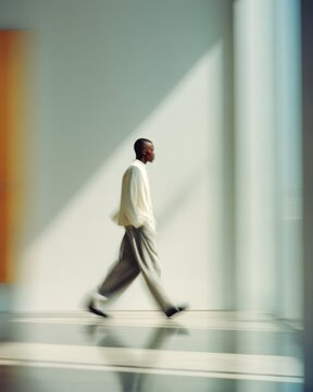 Elegant movement captured in minimalist space, showcasing interplay of light and shadows
