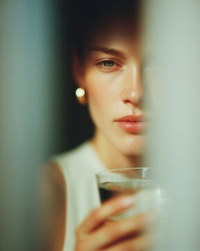 Soft light highlights contemplative expression, capturing a moment of introspection and serenity
