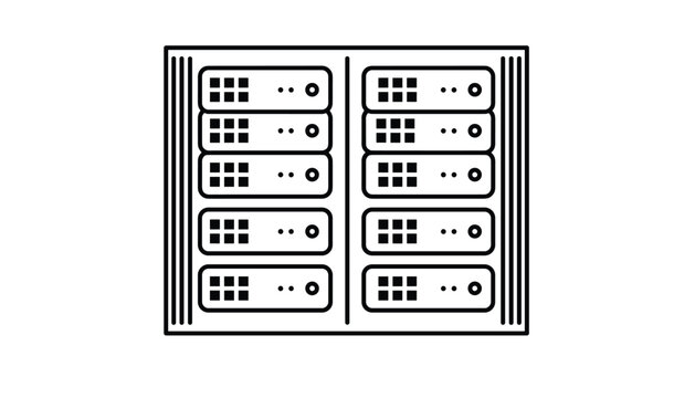 Clean outline vector illustration of computer database server racks representing data storage technology and hosting.