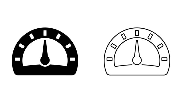 Speedometer Icons: Two speedometer icons, one solid black and one outlined, showing a needle indicating a moderate speed.