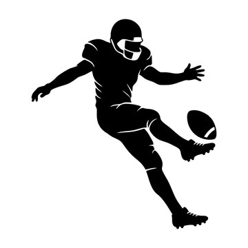 American football player kicking the ball silhouette isolated on white background