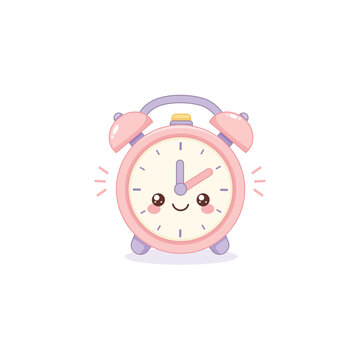 Cute pastel alarm clock character with a friendly smiling face