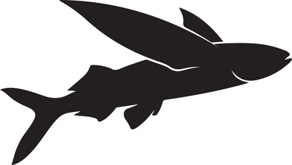 Obraz premium Flying fish swims through the current with its fins spread wide in this minimalist black silhouette.