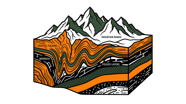 Cutaway of Mountain Geology with Folded Strata