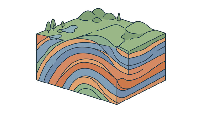 Geological Cross-Section of Folded Strata with Landscape