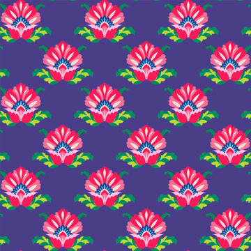 Pink Purple Folk Botanical Print
