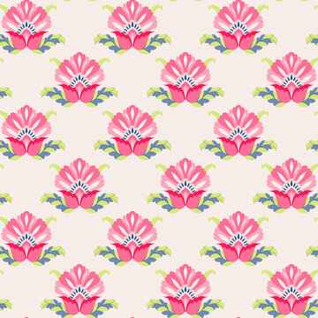 Pastel Pink Botanical Folk Motif