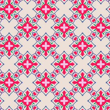 Bright Pink Geometric Floral Motif