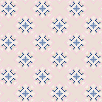 Pastel Blue Geometric Botanical Tile