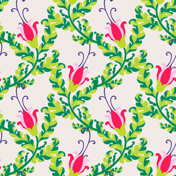 Bright Pink Floral Vine Vector Motif