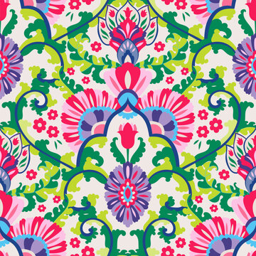 Colorful Baroque Floral Damask Print