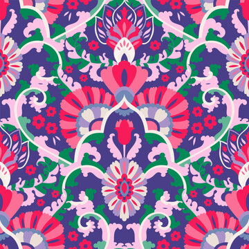 Dark Indigo Bright Floral Damask Design