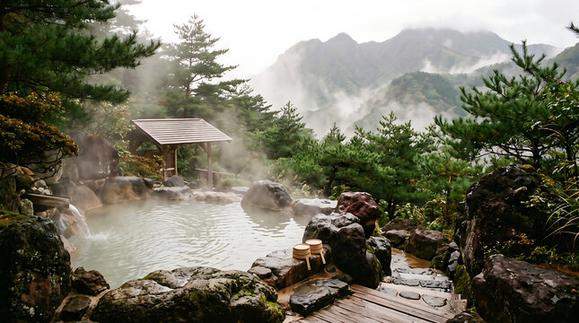 Onsen Hot Spring in Mountains, Beppu Japan