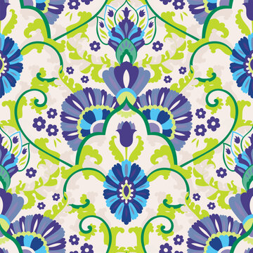 Blue Green Ornate Floral Damask Vector