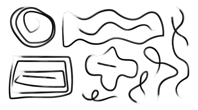 Hand drawn abstract shapes and lines black and white silhouette