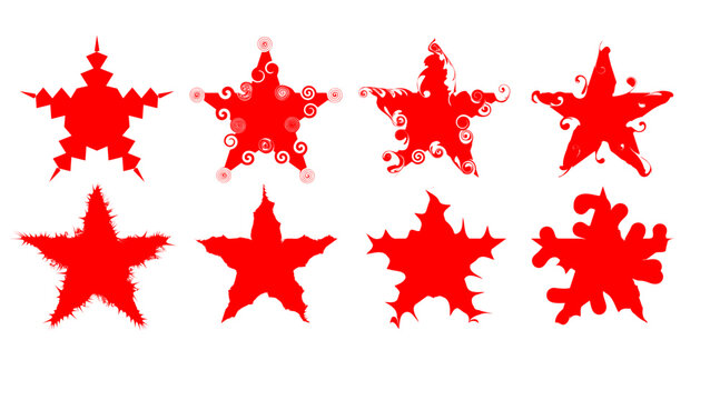 Collection of red star silhouettes against a white background silhouette