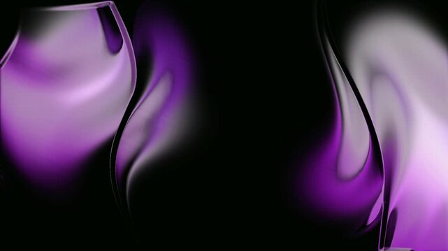 Abstract purple white fluid waves animation with glossy flowing curves and smooth luminous motion on black background