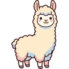 Naklejka premium Cute Fluffy Llama Illustration Featuring Kawaii Style Cream Colored Wool and Friendly Expression on Plain White Background