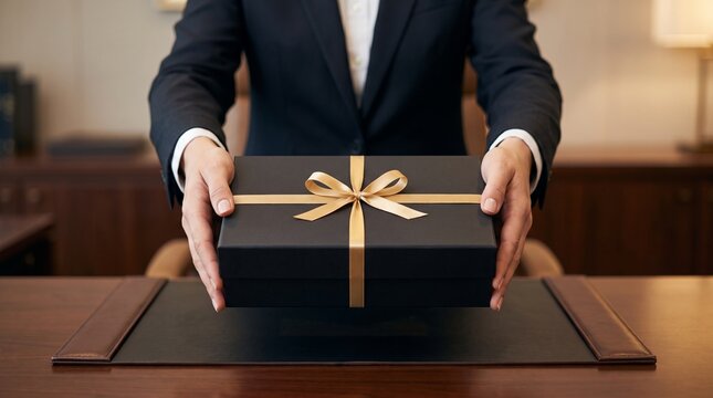 Professional hands elegant gift box, a gesture of appreciation or reward