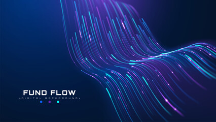Fototapeta na wymiar Abstract Digital Fund Flow Motion Graphic With Beautiful Bright Neon Cyan Light Curve And Advance Cyber Data Technology Network Future Virtual Economy Fast Transfer Wealth Track. Vector Illustration.