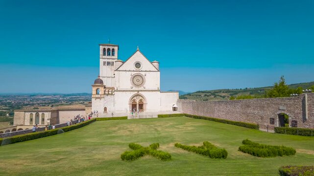 Clouds drift over the Upper Basilica of Saint Francis of Assisi - Umbria - Italy - Time lapse