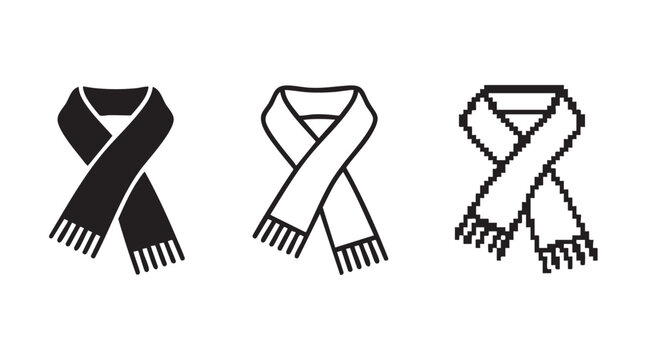 Three variations of winter scarf icons displayed in a simple linear style