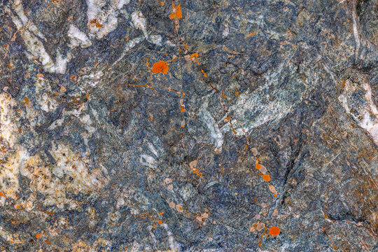 Close-up Textured Rock Surface with Orange Lichen