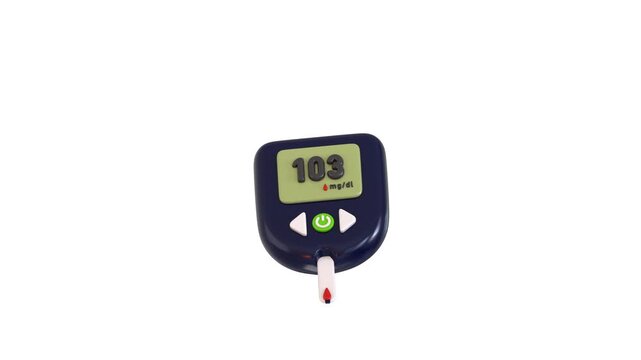3D Glucometer Icon Animation for Blood Sugar Testing, Diabetes Monitoring, Healthcare, Medical Diagnosis and 4K Motion Graphic