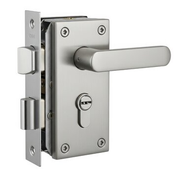 Modern stainless steel door lock with handle and keyhole combination