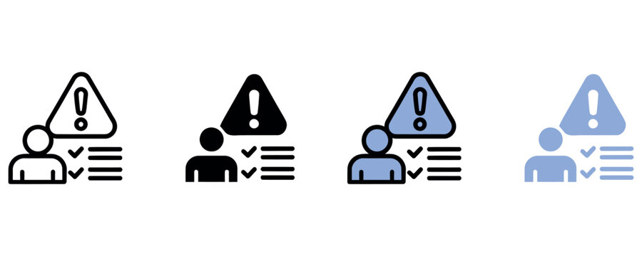 Digital user profile with warning sign and checklist icons, indicating compliance issues, security risks, or incomplete verification.