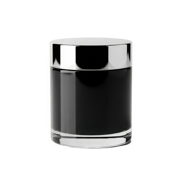 Black and silver cylindrical container with a shiny reflective surface.