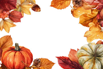 Fototapeta premium PNG Autumn leaves frame pumpkins illustration.