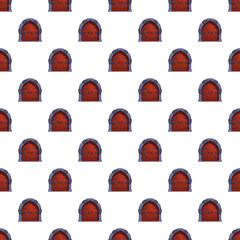 Fototapeta premium Medieval arched wooden doors with stone surrounds forming a seamless wallpaper pattern