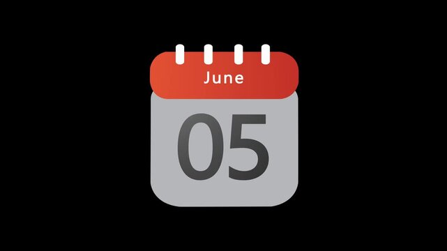 June 5. Calendar appearing,5 June day calendar animation without background ,Infrared calendar in futuristic, commemoratives in led and etc. Animated HUD month calendar on the alpha channel