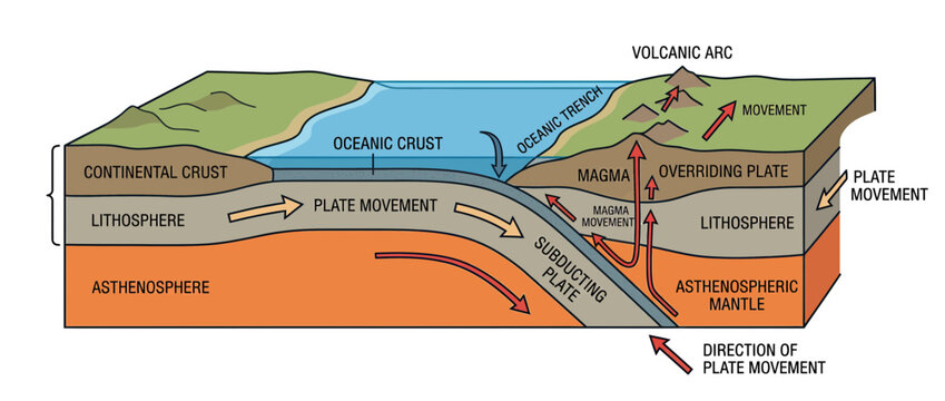 Tectonic Plate Subduction Diagram: Earth Science Illustration