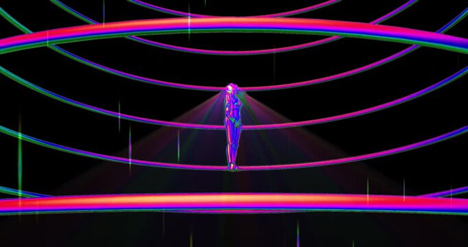 Radar station in the night sky. A Human Flying Free 1. Motion graphics Animation background Visual loops - 4K