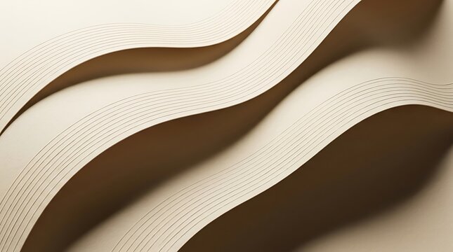 Abstract beige waves created with layered paper sheets and smooth shadows in a minimalist artistic composition