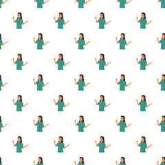 Fototapeta premium Woman cartoon character pointing up creating a seamless repeating pattern