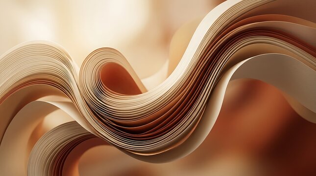 Abstract flowing layers of beige and warm brown paper creating elegant curved shapes for background design