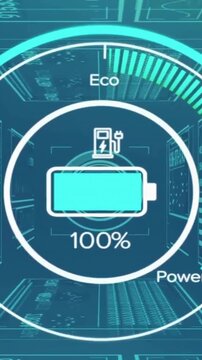 Animation of icon, texts in speedometer with changing numbers over blue background